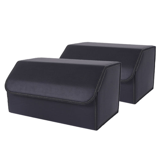 NNEAGS 2X Leather Car Boot Collapsible Foldable Trunk Cargo Organizer Portable Storage Box Black Large-0