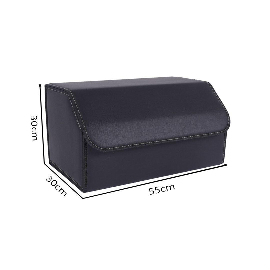 NNEAGS 2X Leather Car Boot Collapsible Foldable Trunk Cargo Organizer Portable Storage Box Black Large-1