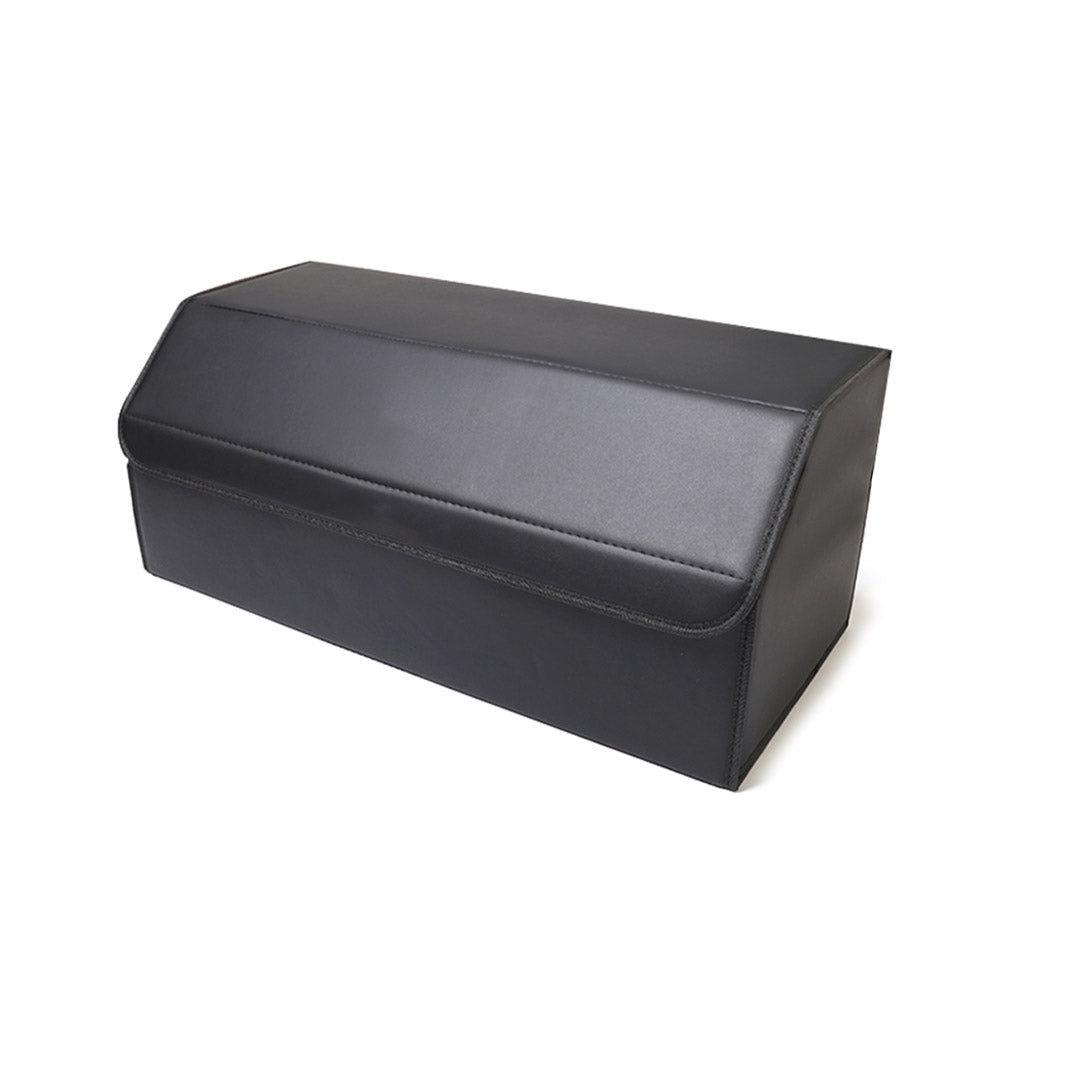 NNEAGS 2X Leather Car Boot Collapsible Foldable Trunk Cargo Organizer Portable Storage Box Black Large-2