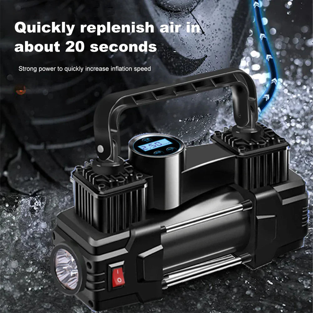 12V 150PSI Heavy-Duty Dual Cylinder Air Compressor Digital Tire Inflator Black-4