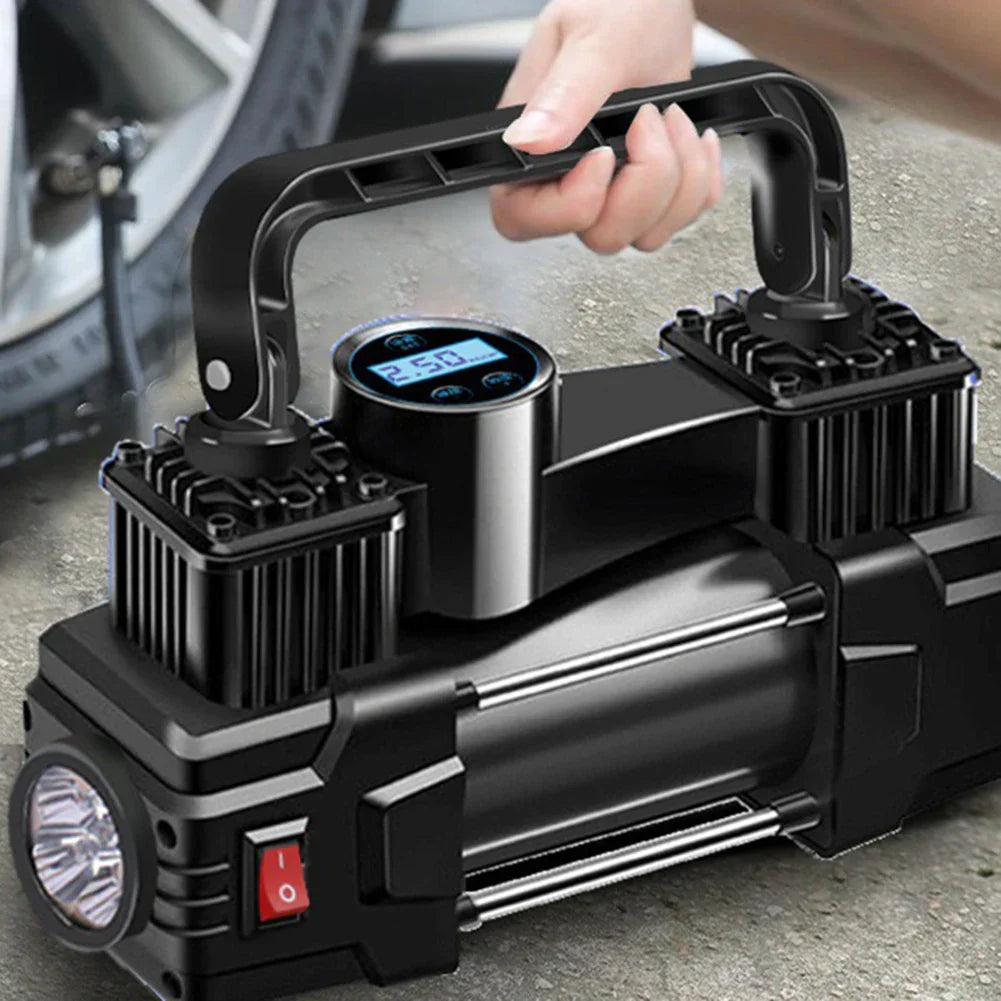 12V 150PSI Heavy-Duty Dual Cylinder Air Compressor Digital Tire Inflator Black-1