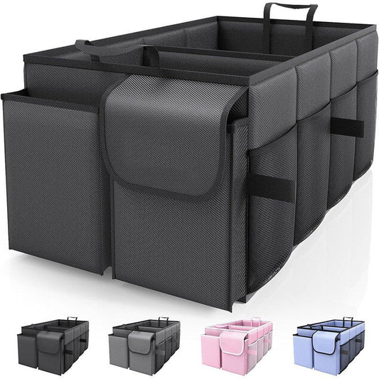 NNEDSZ Black Large-Capacity Foldable Car Trunk Storage Organizer - Collapsible Backseat Storage Box-0