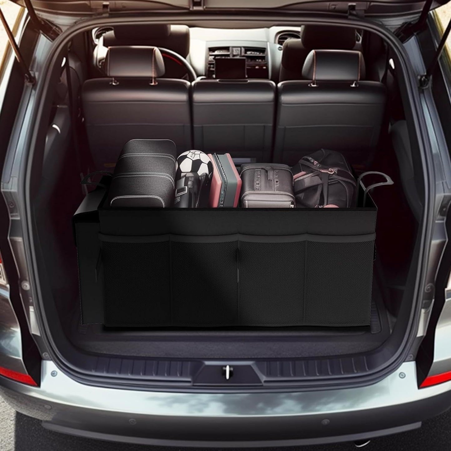 NNEDSZ Black Large-Capacity Foldable Car Trunk Storage Organizer - Collapsible Backseat Storage Box-4