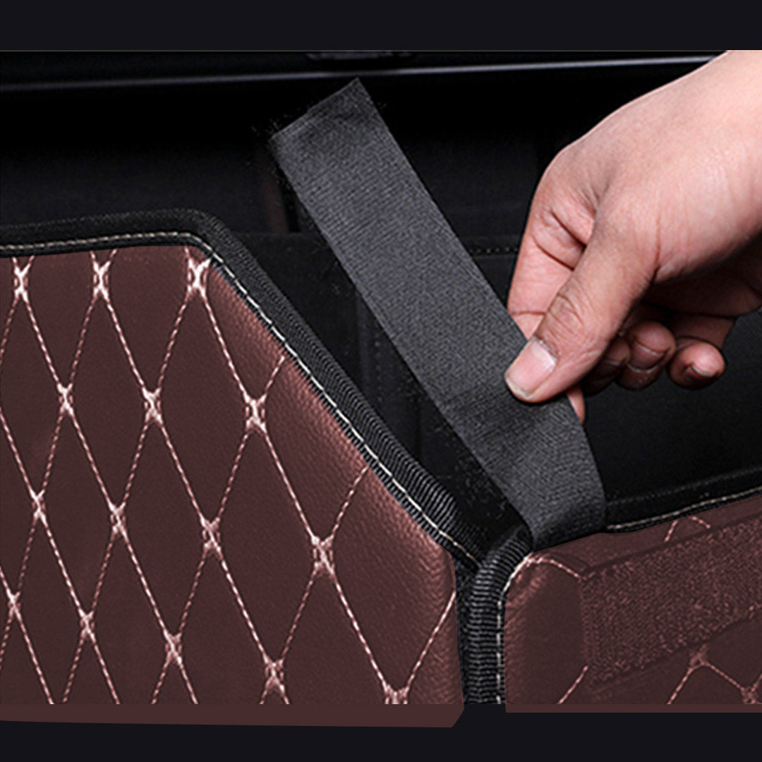 NNEAGS 2X Leather Car Boot Collapsible Foldable Trunk Cargo Organizer Portable Storage Box Coffee/Gold Stitch Small-3