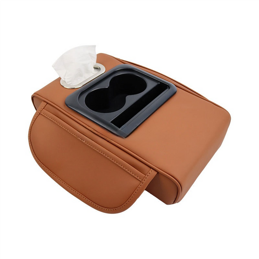 NNEDSZ GT-6 No embroidery Orange ,Multifunctional Car Armrest Storage Box Cushion - Universal Fit with Cup Holder and Tissue Dispenser-0