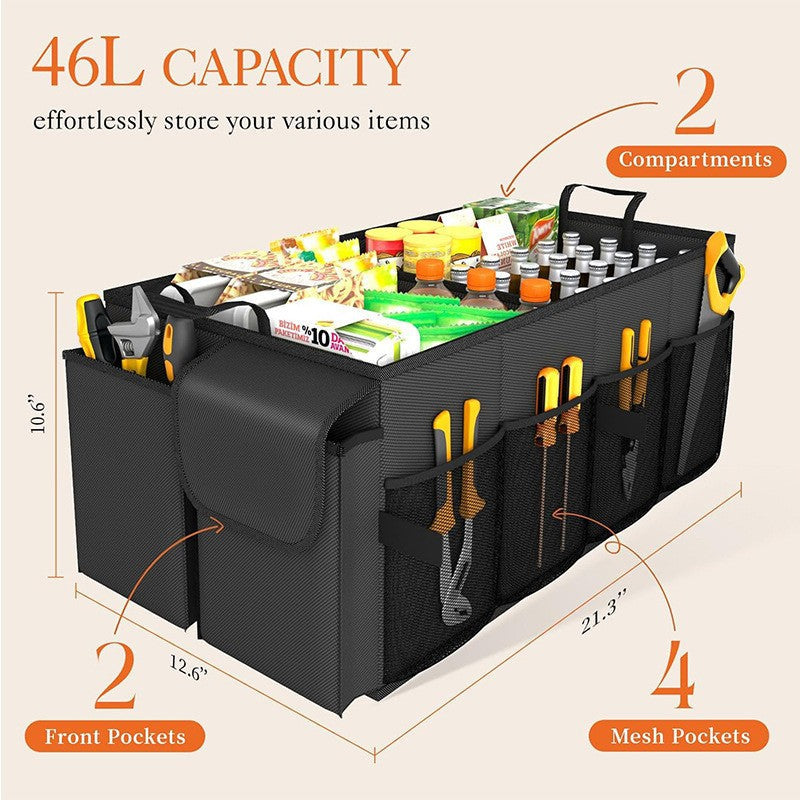 NNEDSZ Black Large-Capacity Foldable Car Trunk Storage Organizer - Collapsible Backseat Storage Box-1