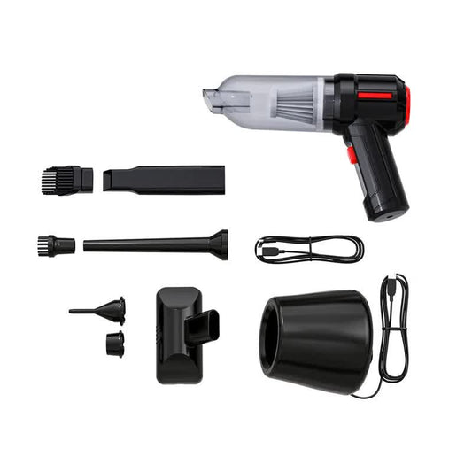 NNEDSZ Black 3-in-1 Car Vacuum Cleaner with Blowing, Suction, and Dust Extraction - 2 x 2000mAh Rechargeable Batteries, Includes Floor Brush and Car Charger-0